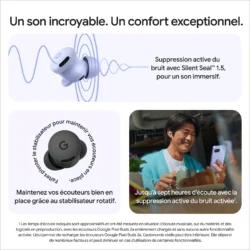 Utilisateur portant les Google Pixel Buds 2a Iris, montrant le fit sécurisé pour l'activité physique.