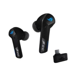 2792-asus-rog-cetra-true-wireless-speednova-anc-auriculares-gaming-inalambricos-negros-comprar Le boîtier de charge du ROG Cetra SpeedNova avec le dongle USB-C 2.4 GHz.