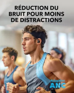Sportif utilisant le Soundcore Sport X20 pendant un entraînement intense, montrant le fit sécurisé.
