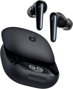 51IvJ8GbSmL._AC_SX679_ Écouteurs Soundcore Liberty 4 Pro ouverts, boîtier Smart Case tactile affichant le mode ANC.