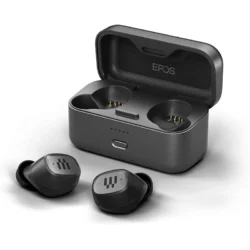 8687-epos-gtw-270-hybrid-auriculares-inalambricos-negros-con-acustica-cerrada-y-adaptador-foto EPOS GTW 270 Hybrid Noir, écouteurs True Wireless gaming avec leur boîtier et dongle USB-C.