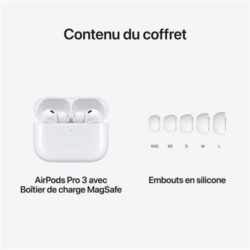 Apple-AirPods-Pro-3-Blanc (7) Un utilisateur ajustant le volume par glissement sur la tige de l'AirPod Pro 3.