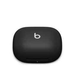 Ecouteurs-intra-auriculaires-sans-fil-Beats-Powerbeats-Pro2-Bluetooth-avec-reduction-active-du-bruit-Noir-Obsidienne (5) Écouteurs Beats Powerbeats Pro 2 Noir Obsidienne et son boîtier posés sur une table.