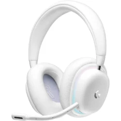 1339-logitech-g735-auriculares-inalambricos-gaming-lightsync-rgb-blancos Casque Logitech G735 sans fil RGB Lightsync de couleur blanche, vue de face.