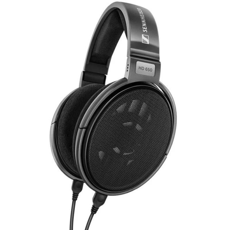 Casque Hi-Fi ouvert Sennheiser HD 650 en finition gris titane avec coussinets velours.