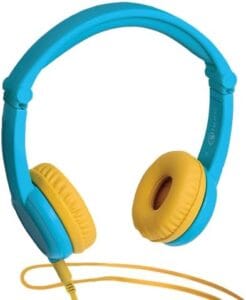 Casque Lunii Octave de couleur bleue, avec un câble 3.5mm et un design pliable et supra-auriculaire pour enfants.