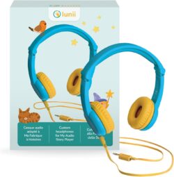 616fba-54xL._AC_SL1500_ Contenu de la boîte Lunii Octave : casque pliable, câble jack amovible, câble daisy-chain et planches d'autocollants.