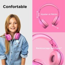 Vue du casque LilGadgets Connect+ Pro montrant les charnières en acier inoxydable renforcé pour une durabilité maximale.