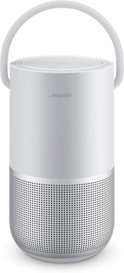 71J+LmoiUEL._AC_SL1500_ Enceinte Bose Portable Home Speaker argentée avec poignée de transport.