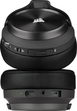 71LDmjAL+hS._AC_SL1500_ Écouteur du casque Corsair Virtuoso XT détaché, montrant les transducteurs Néodyme de 50 mm pour une réponse en fréquence large.