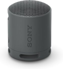 Enceinte ultra-portable Sony SRS-XB100 grise avec dragonne multi-position.