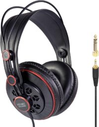 Casque Superlux HD 681 noir et rouge, conception semi-ouverte avec transducteurs de 50mm.