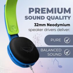 Vue du casque Philips SHK2000 montrant sa conception robuste et le bandeau ajustable 'grandit avec l'enfant'.