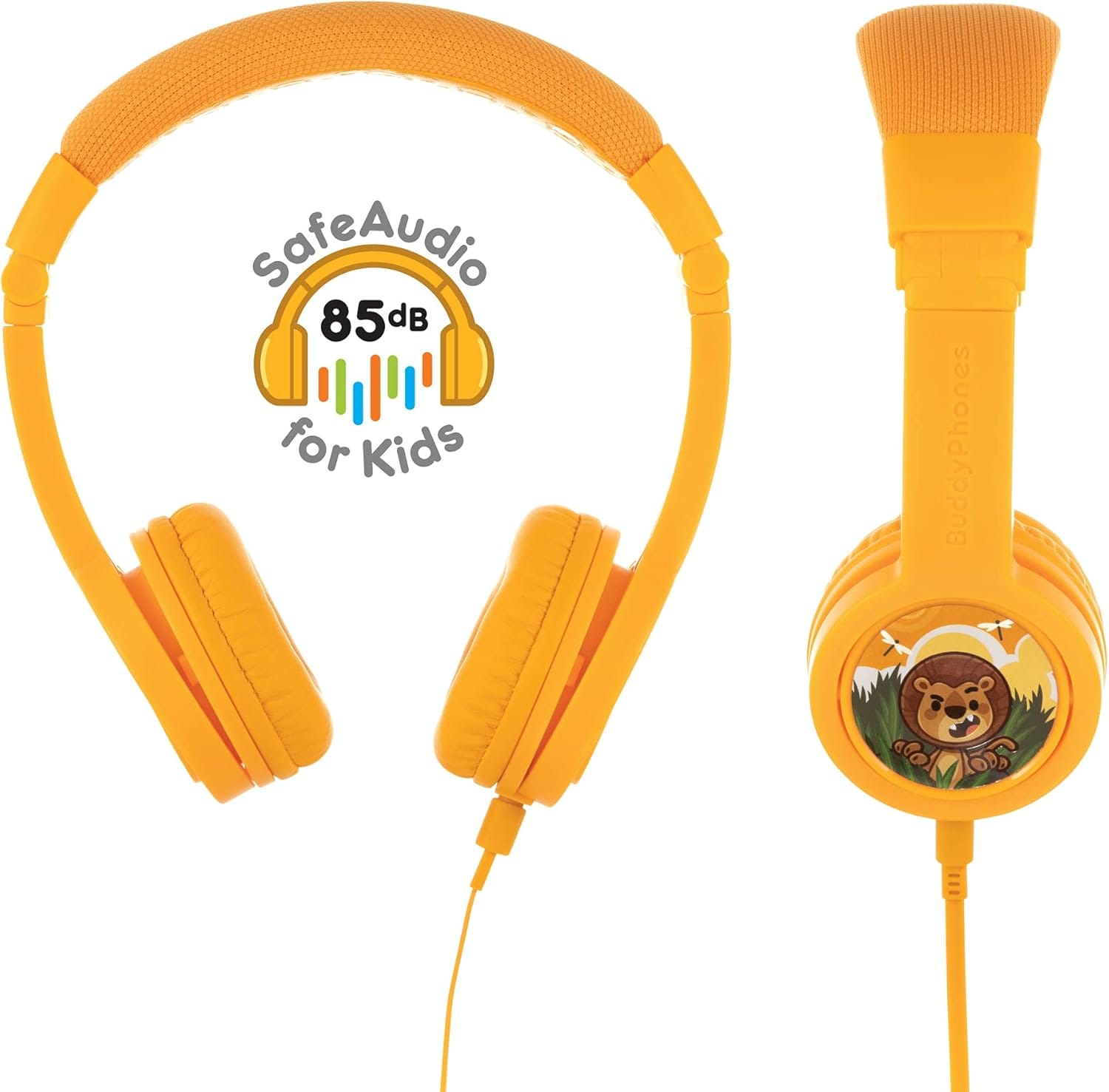 BuddyPhones Explore+ Casque pour enfants pliable et durable avec câble de partage audio intégré avec micro intégré, Jaune