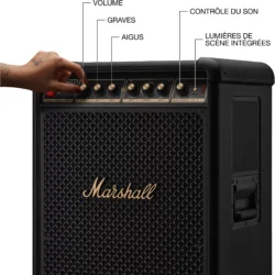 Détail des potentiomètres analogiques dorés sur le dessus de la Marshall Bromley 750.