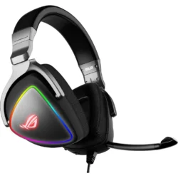 ASUS_ROG_Delta_S_casque_gaming_over_ear@@1700091_32 Gros plan sur l'oreillette en forme de D du casque Asus ROG Delta S, montrant le coussinet ROG Hybrid pour le confort.