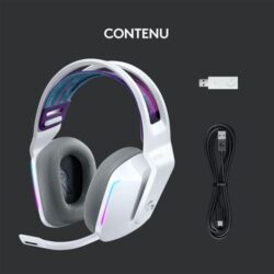 Vue du casque G733 montrant les commandes de volume et de mute sur l'oreillette.