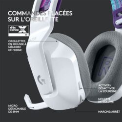 Détail des zones RGB Lightsync sur les côtés du casque Logitech G733.