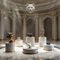 Le Piédestal du Héros : L'Exposition Solennelle des Trophées Sonores Supports pour casques et écouteurs - Piédestaux en marbre, catégorie "Supports", exposition romaine-tech, trophées audio