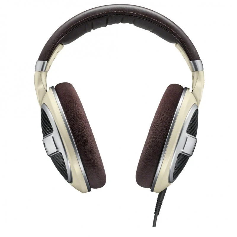 Vue de profil du Sennheiser HD 599 montrant la grille ouverte et le design ergonomique.
