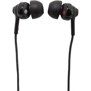 Écouteurs Sony MDR-EX110 noirs montrant leur design compact et les embouts en silicone.