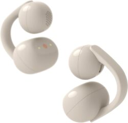 Écouteurs Sony LinkBuds Clip grege vus de face montrant le design clip-on