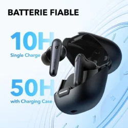Boîtier de charge compact du Soundcore Liberty 4 NC affichant le bouton d'ouverture.