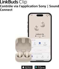 Sony LinkBuds Clip portés sur l'oreille montrant le maintien hélix
