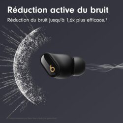 Écouteurs Beats Studio Buds + ivoire montrant les évents acoustiques.