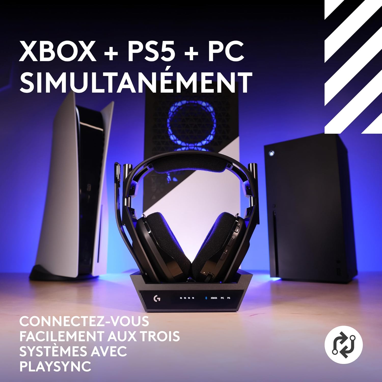 Vue latérale du casque gaming Astro A50 X montrant les commandes sur l'oreillette.