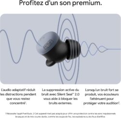 Détail du stabilisateur wingtip des Pixel Buds Pro 2.
