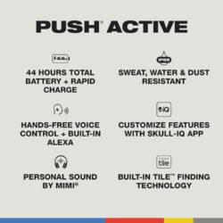 Skullcandy Push Active montrant les embouts silicone et le design ergonomique.