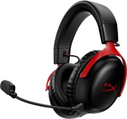Casque HyperX Cloud III Wireless noir et rouge de face.