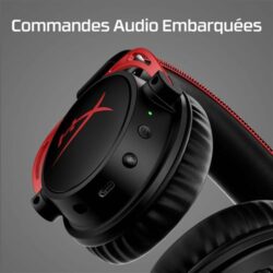 Casque-PC-HyperX-Cloud-Alpha-Wirele-Noir-et-rouge (2) Vue latérale du casque HyperX Cloud Alpha Wireless montrant les commandes sur l'écouteur.