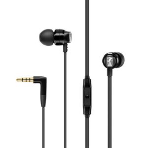 Écouteurs Sennheiser CX 300S noirs avec leur design intra-auriculaire compact.