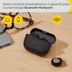Ecouteurs-sans-fil-Jabra-Elite-10-Noir-Titane (1) Vue latérale d'un écouteur Jabra Elite 10 montrant les orifices des microphones.