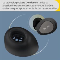 Ecouteurs-sans-fil-Jabra-Elite-10-Noir-Titane (4) Détail de la finition titane et noire des écouteurs Jabra.