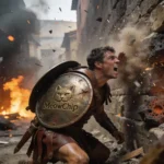 Éclaireur romain en plein combat urbain utilisant son audition pour localiser un ennemi caché, métaphore du meilleur casque fps pour la précision spatiale et la détection sonore.