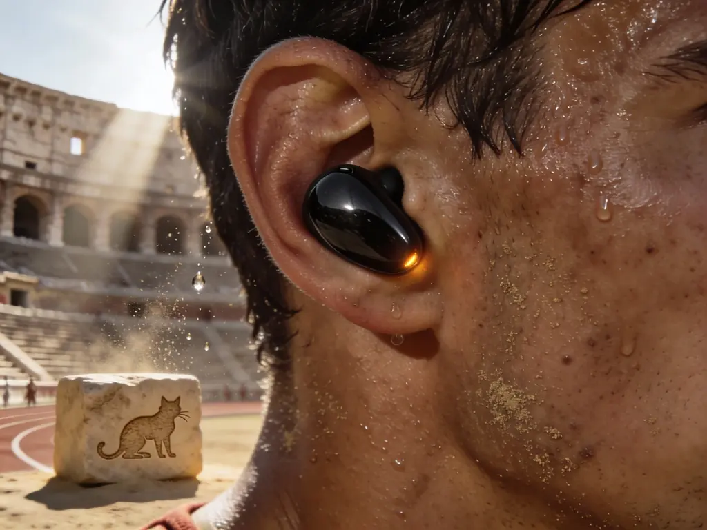 Athlète romain sueur - Verrouillage écouteurs sport - Style Romano-Tech MeowChip.