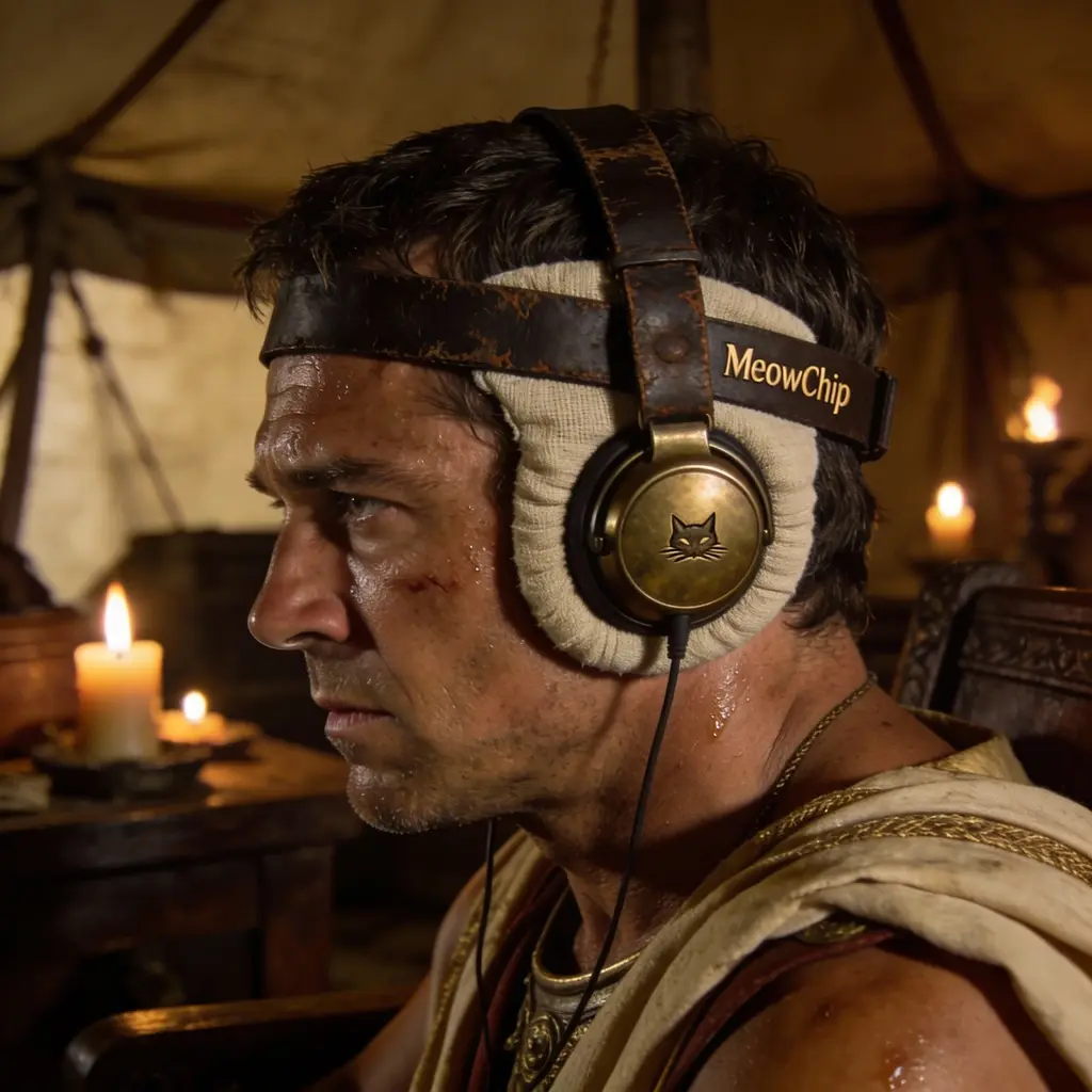 Représentation d'un général romain portant un casque de tête ergonomique en cuir et lin pour illustrer le confort longue durée.