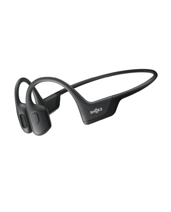Casque à conduction osseuse Shokz OpenRun Pro noir porté par un coureur.