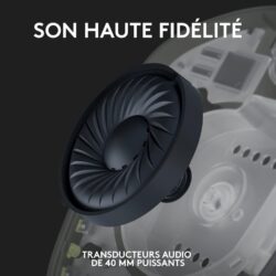61eFEd3YOcL._AC_SL1500_ Logitech G435 montrant les boutons de contrôle sur l'oreillette.