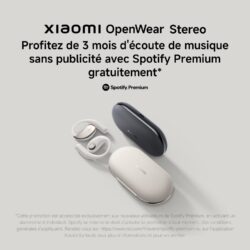 61nosVYpoZL._AC_SL1500_ Xiaomi OpenWear Stereo porté illustrant le concept d'oreilles libres.