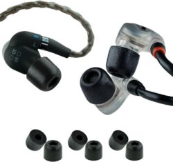 Lot d'embouts Comply TX-500 en mousse à mémoire de forme noire avec filtre de protection.