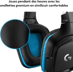 71DCv5A4y1L._AC_SL1500_ Gros plan sur les coussinets en similicuir du casque Logitech.