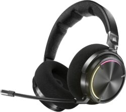 81lPrTPokuL._AC_SL1500_ Casque Corsair Virtuoso MAX Carbon orienté de profil montrant la finition aluminium.