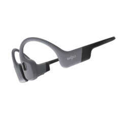 Casque-de-sport-a-conduction-oeuse-sans-fil-Shokz-OpenSwim-Pro-avec-reduction-active-du-bruit-Gris Casque Shokz OpenSwim Pro gris de profil - conduction osseuse étanche IP68.