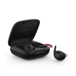 Ecouteurs-intra-auriculaires-sans-fil-Bluetooth-Sennheiser-Momentum-Sport-avec-reduction-de-bruit-Noir (2) Détail des ailettes de maintien et des capteurs de température du Momentum Sport.