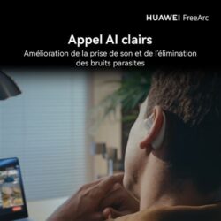Ecouteurs-sans-fil-Huawei-FreeArc-Bluetooth-Noir (2) Huawei FreeArc portés montrant le concept d'écoute à oreilles libres.