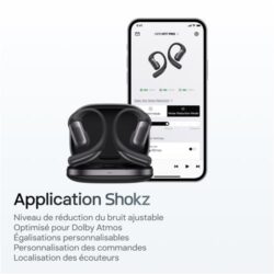 Ecouteurs-sans-fil-a-conduction-aerienne-True-Wirele-Shokz-OpenFit-Pro-avec-reduction-de-bruit-Noir (2) Shokz OpenFit Pro – Écouteurs ouverts ANC avec 70h d'autonomie et Dolby Atmos – vue détail